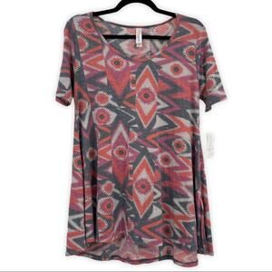 Lularoe Perfect T Womens Shirt Aztec Abstract Starburst Red XS NEW
